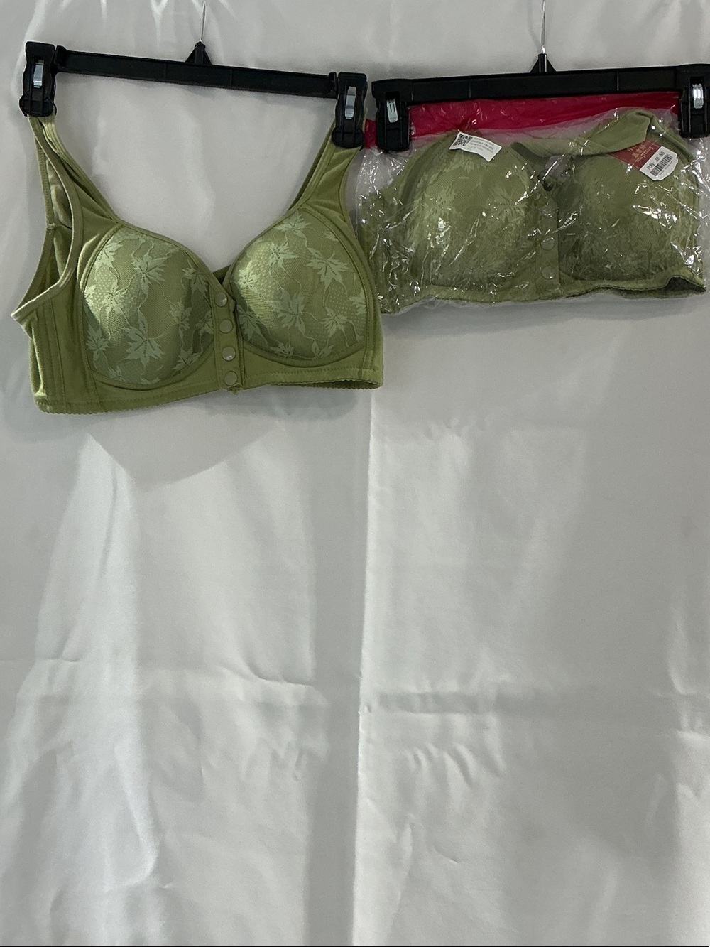 Front-Closure Olive Green Floral Jacquard Bra Set of 2- Women Intimates